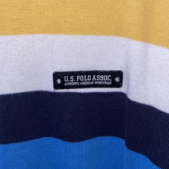 Large Yellow, Blue, Black, and White Striped Polo T-Shirt - Picture 8 of 8